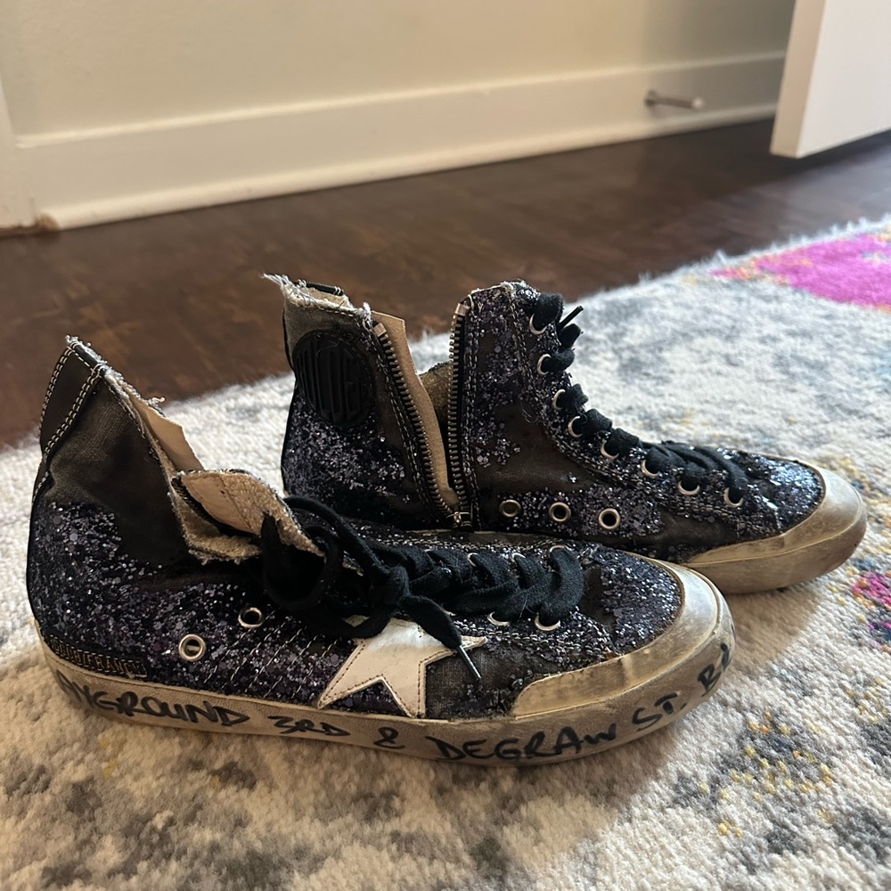 Golden Goose Black and White High-Top Sneakers
